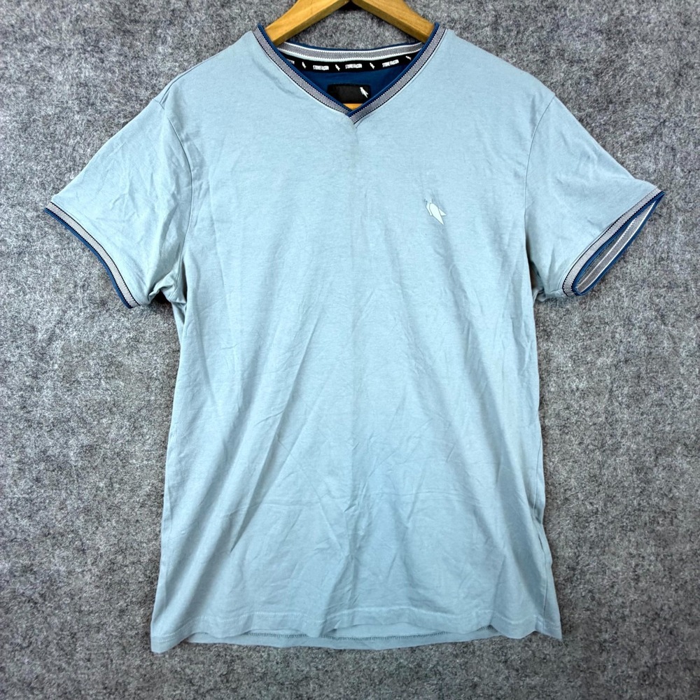 Stone Falcon T-Shirt‎ Mens Large Blue Retro Cotton Stretch Logo Short Sleeve